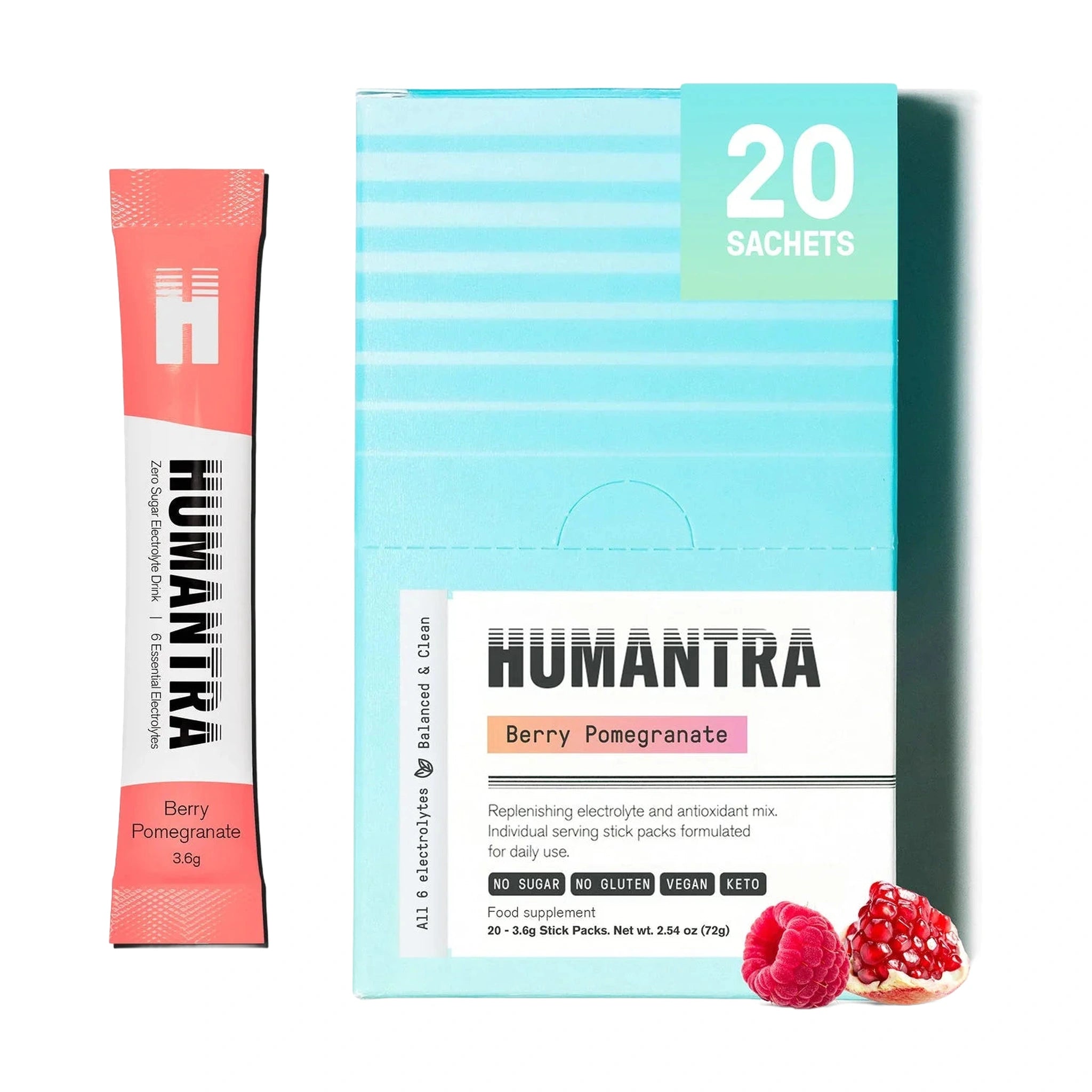 Humantra Berry Pomegranate Electrolyte Hydration Pack – Zero Sugar, 20 Servings, 72g
