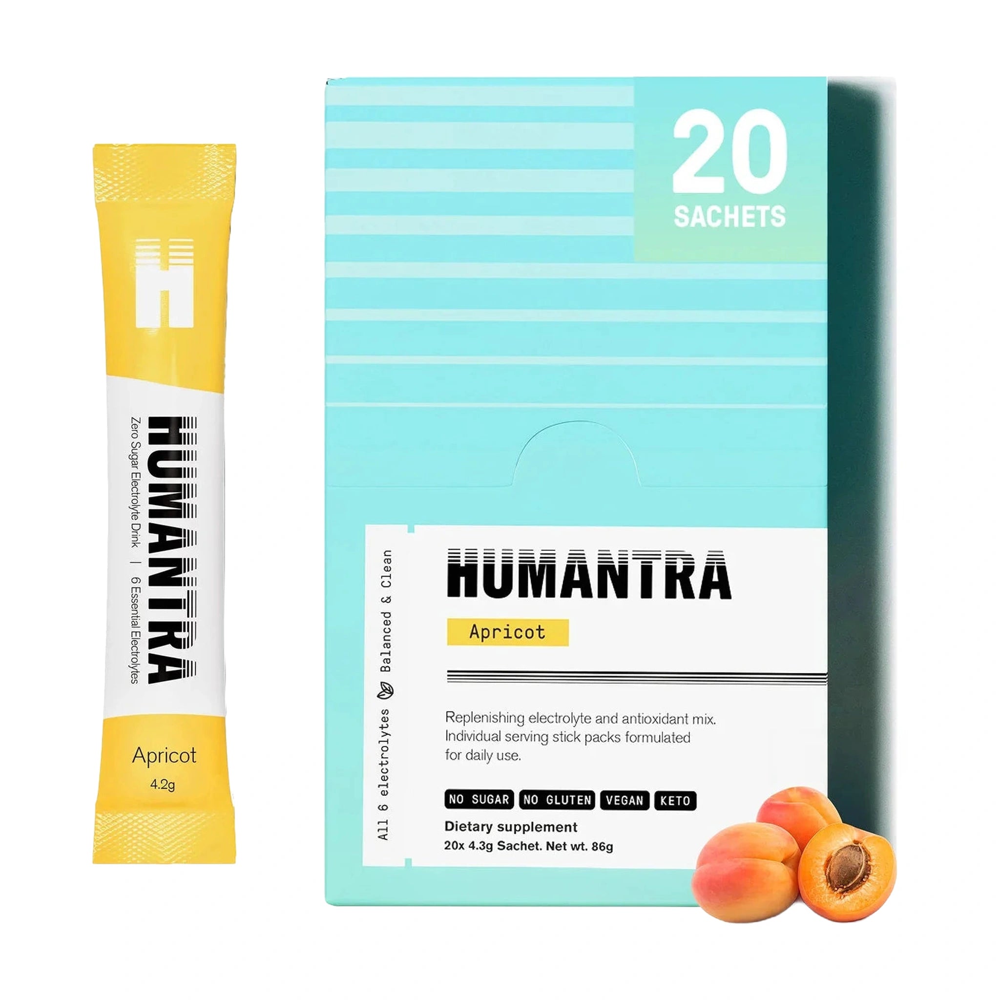 Humantra Apricot Electrolyte Hydration Pack – Zero Sugar, 20 Servings, 72g