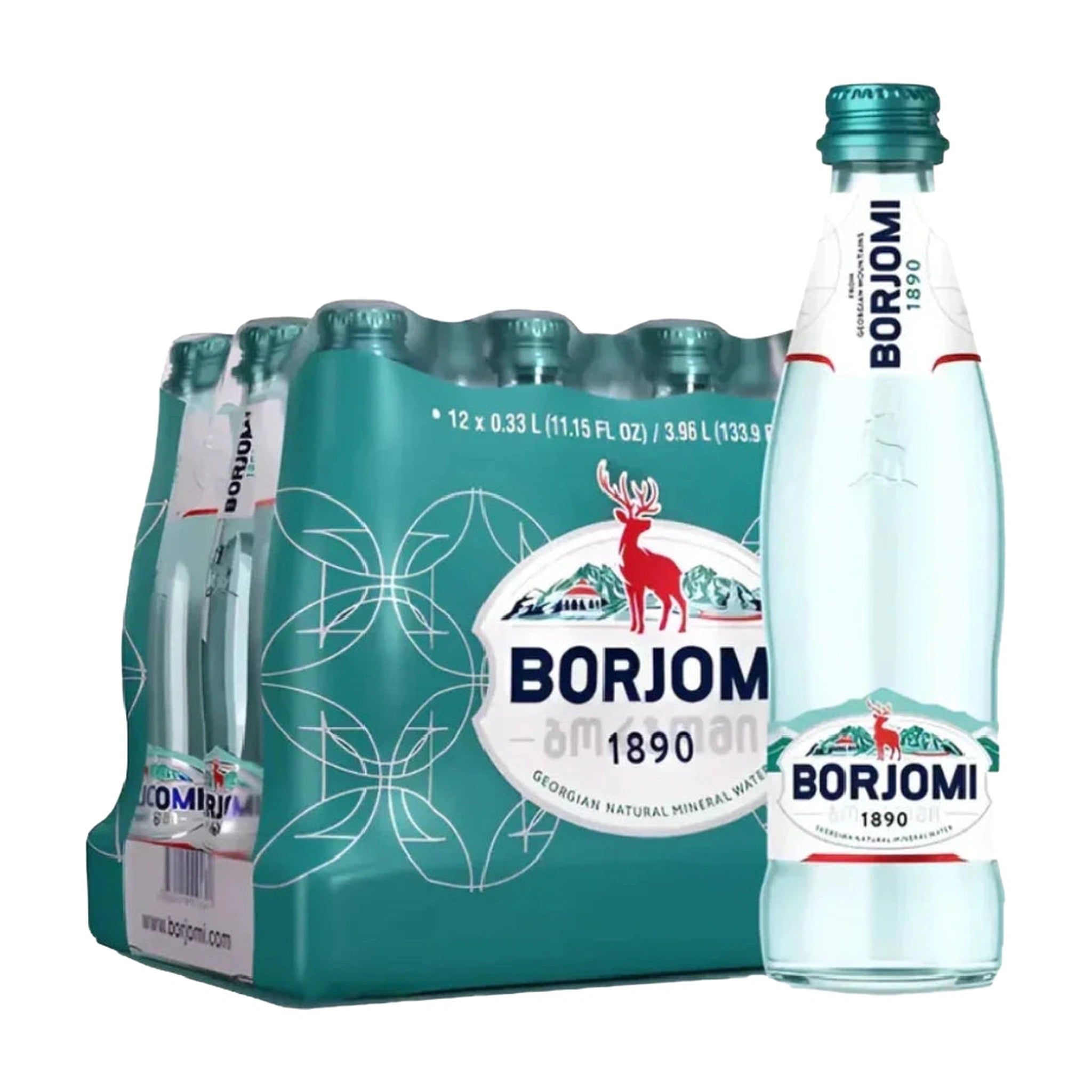 Borjomi Sparkling Glass Bottle Natural Mineral Water 12x330ml