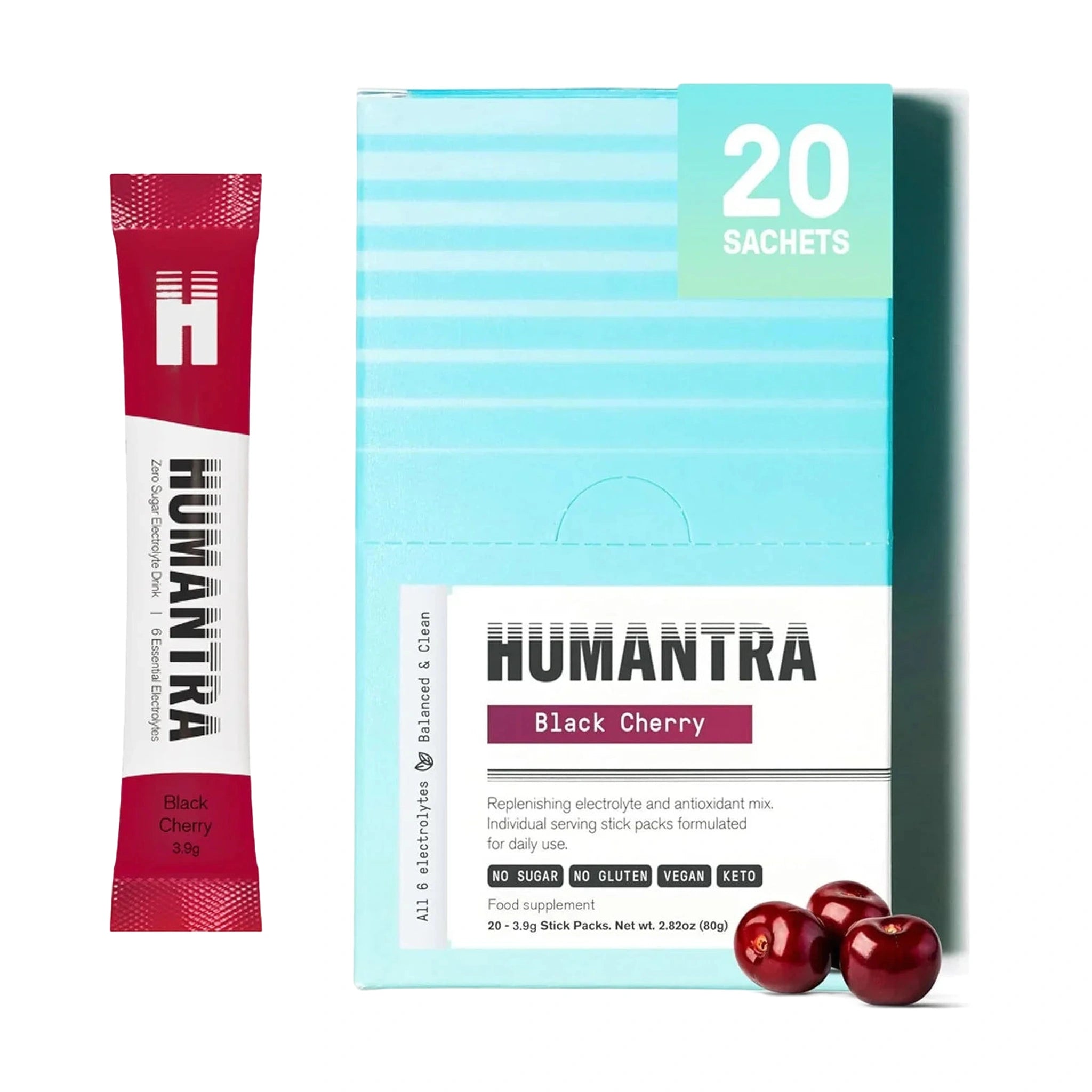 Humantra Black Cherry Electrolyte Hydration Pack – Zero Sugar, 20 Servings, 72g