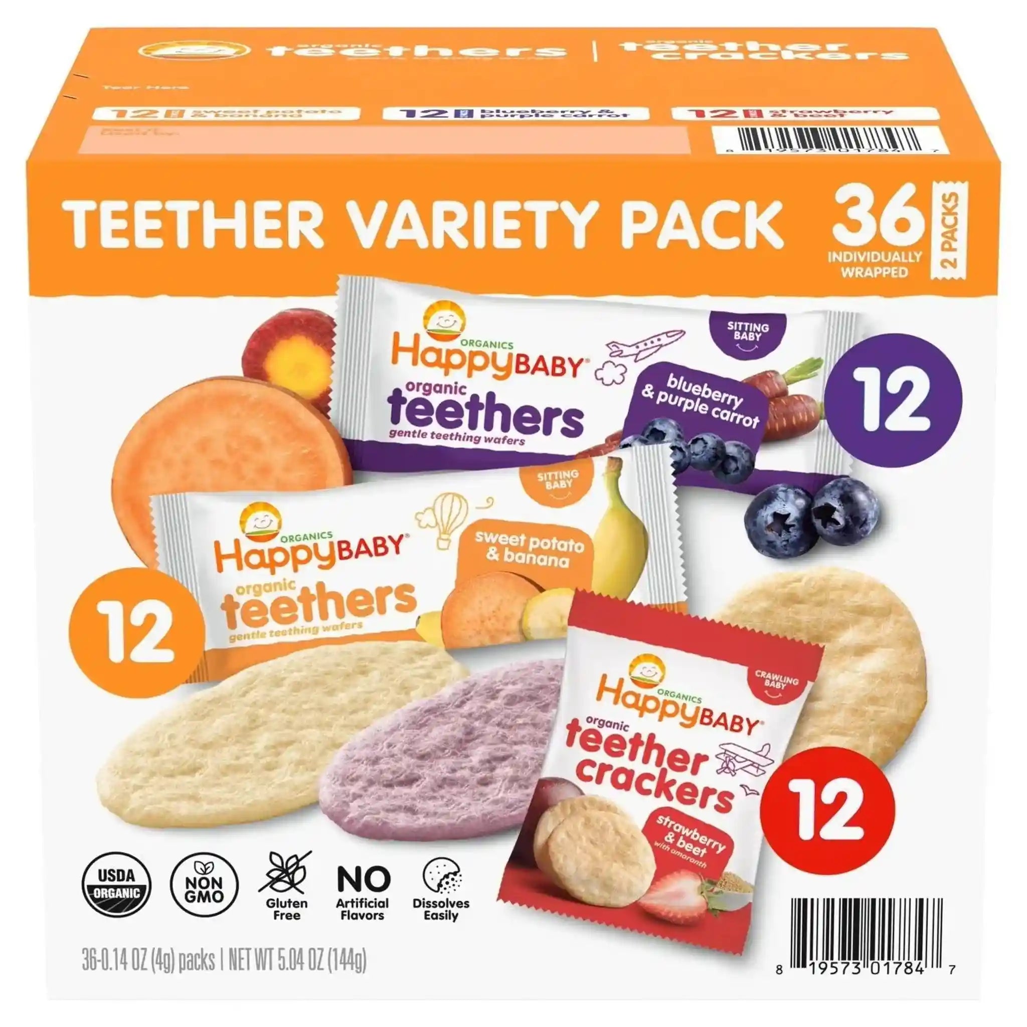 HappyBABY Organics Teethers & Teether Crackers Variety Pack - 144g (36ct)