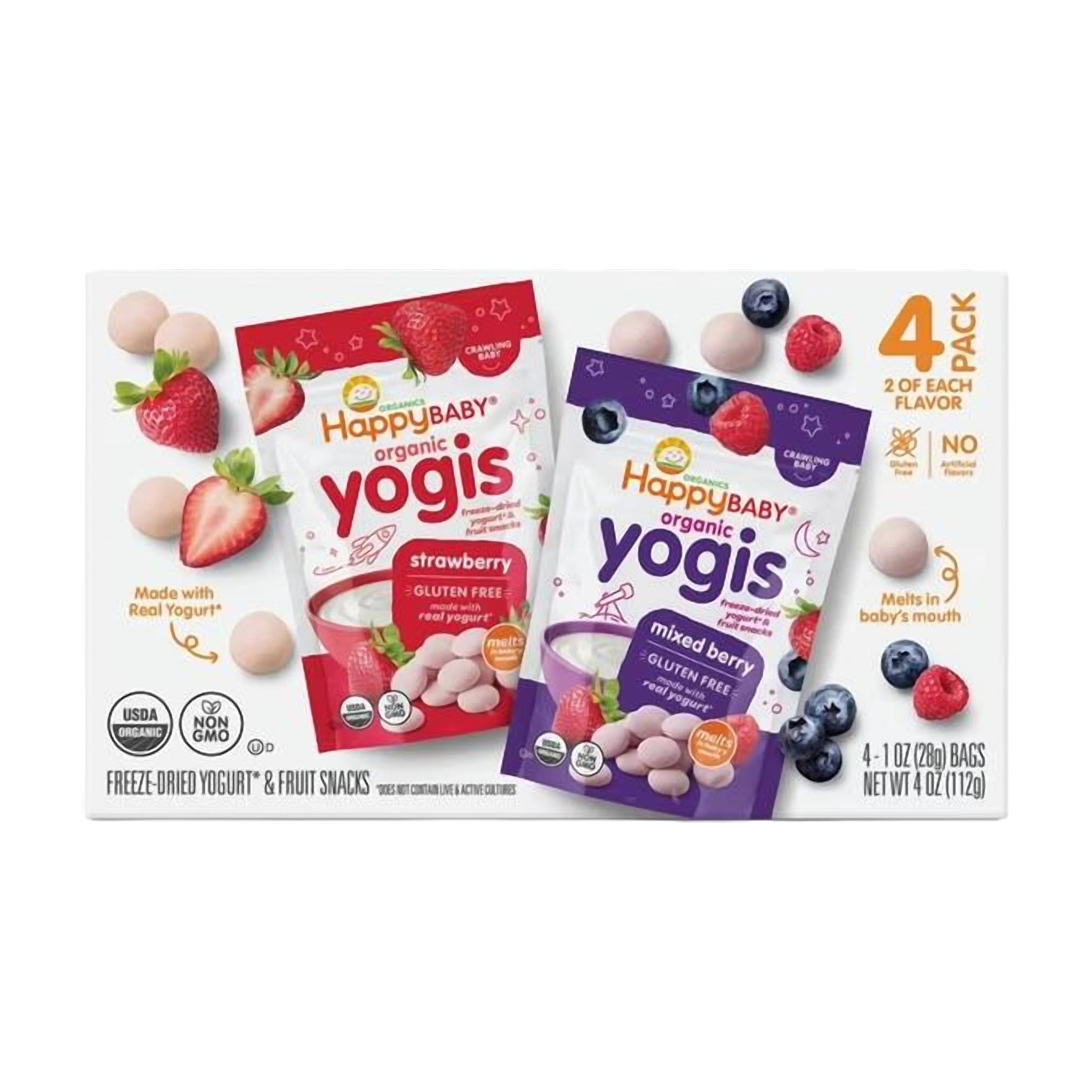 HappyBABY Organics Yogis Melts Variety Pack - 112g (Pack of 4)