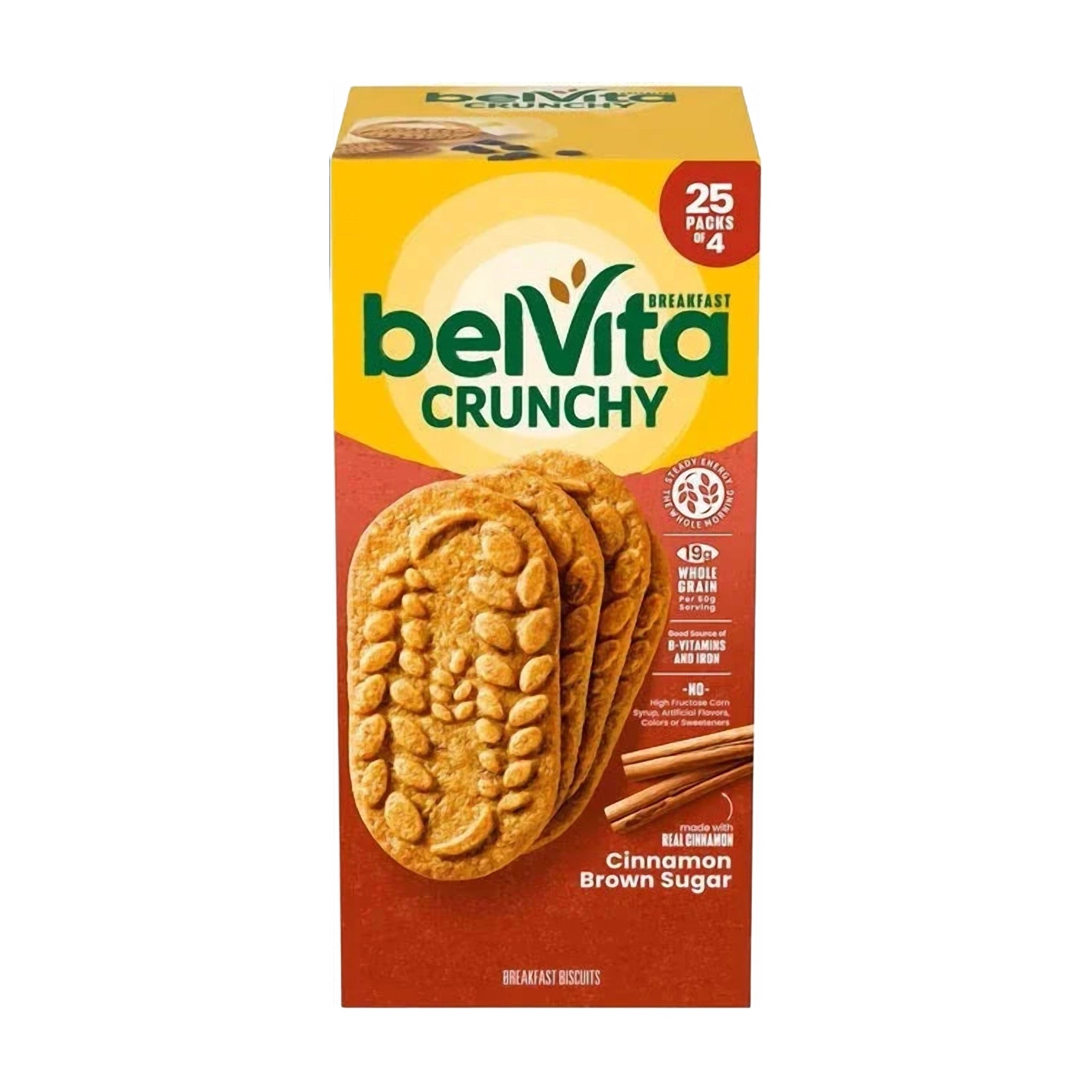 Belvita Crunchy Breakfast Biscuits, Cinnamon Brown Sugar - 1.25 kg (25 Packs of 4)