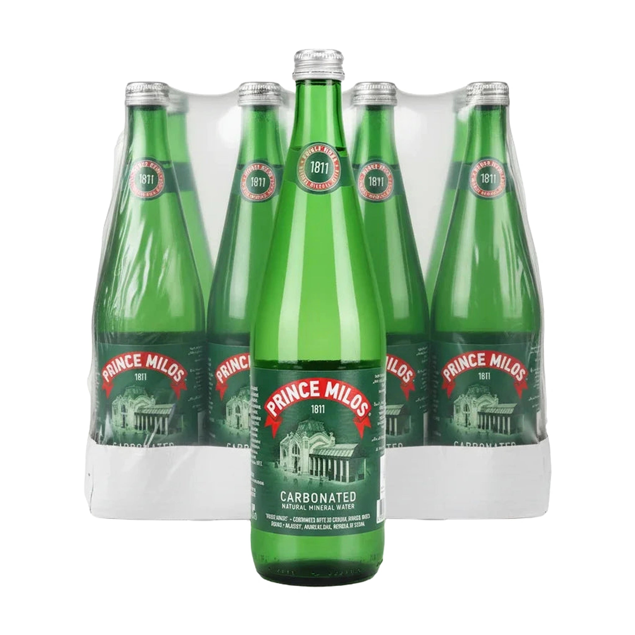 Prince Milos Natural Sparkling Mineral Water Glass Bottle 750 ml x 12