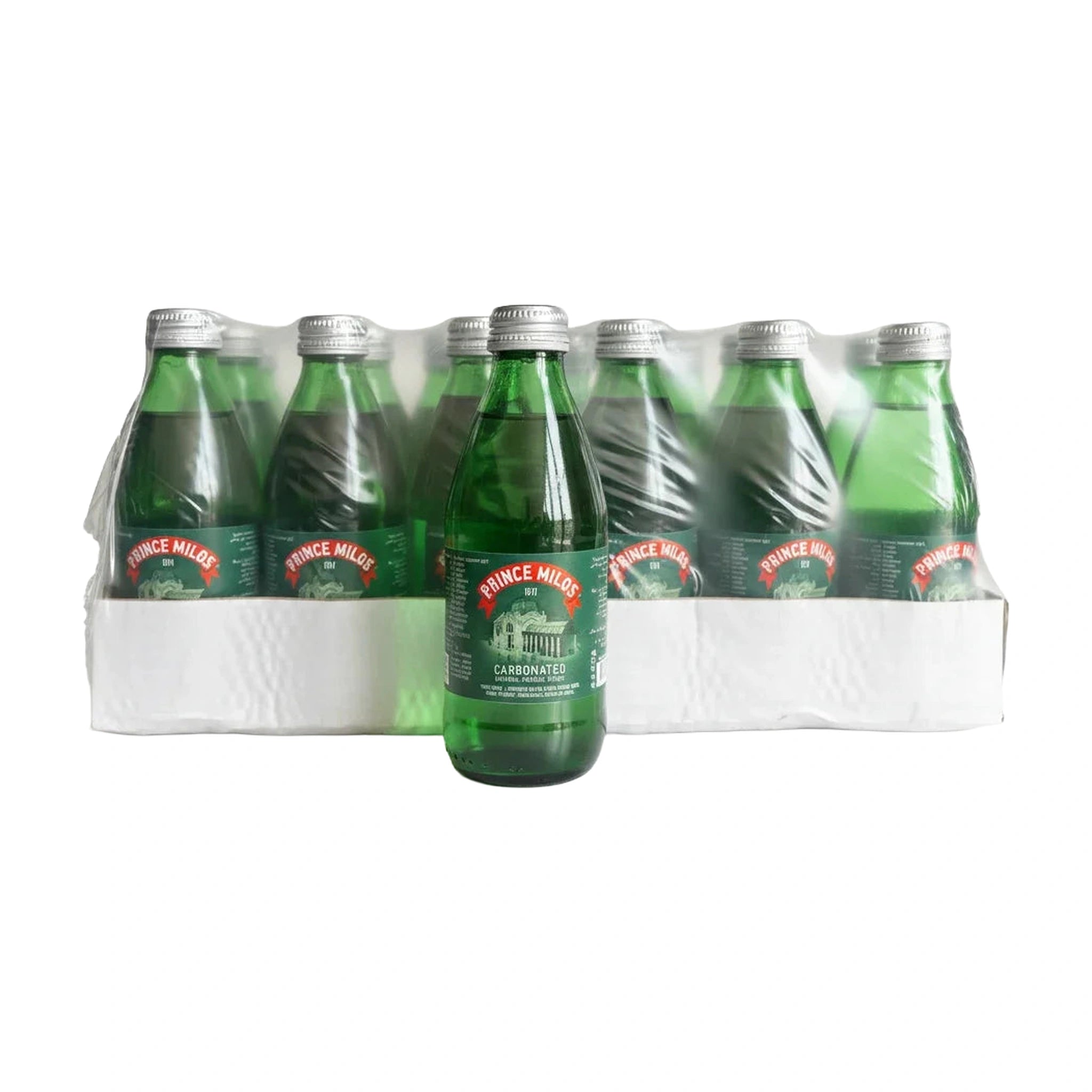 Prince Milos Natural Sparkling Mineral Water Glass Bottle 250 ml x 24