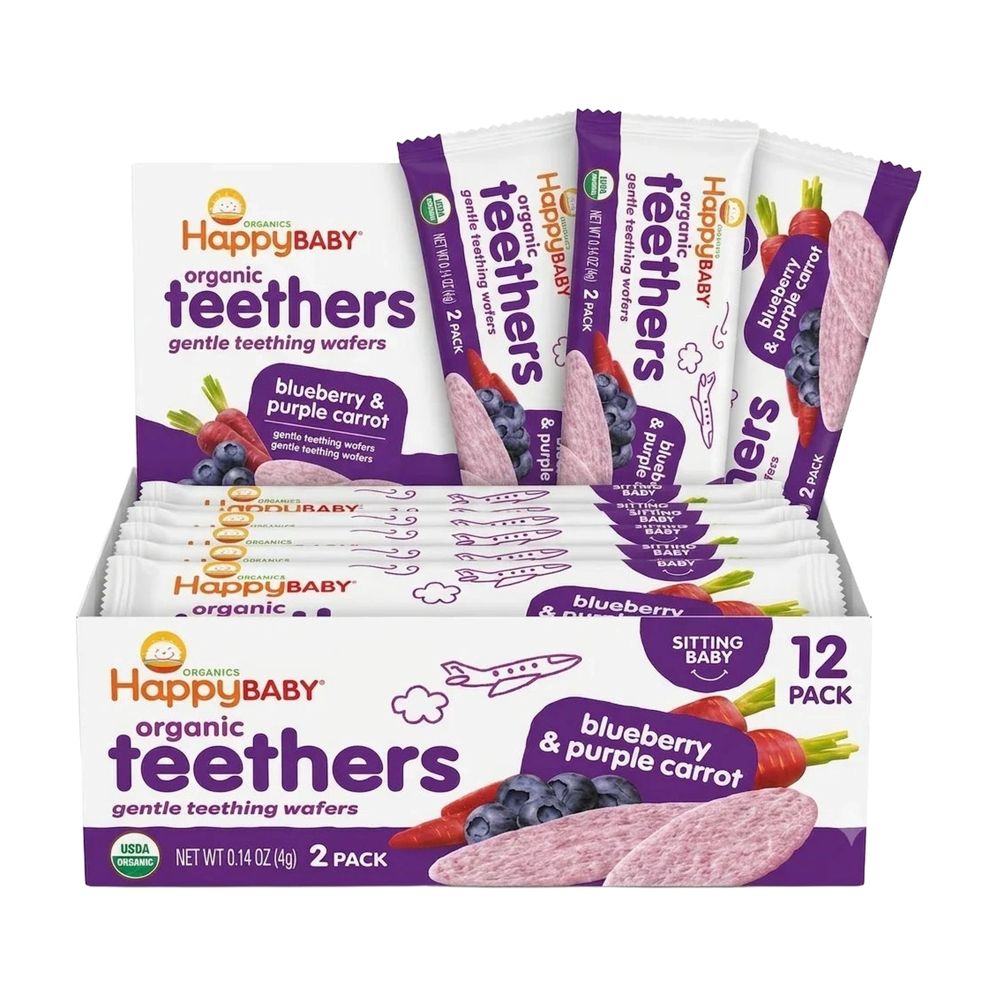 HappyBABY Organic Teethers 4g, Blueberry & Purple Carrot - Pack of 12