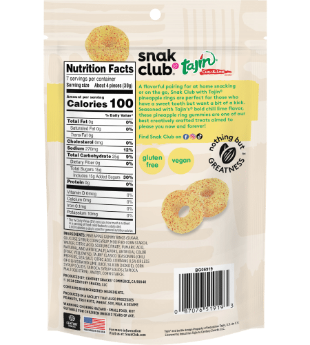 Snak Club Tajin pineapple rings 64g