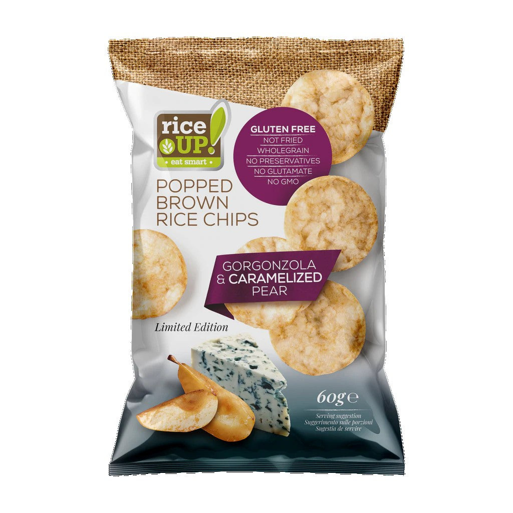 Rice Up Whole Grain Rice Chips Gorgonzola and Caramelized Pear 60G, Gluten free, No GMO