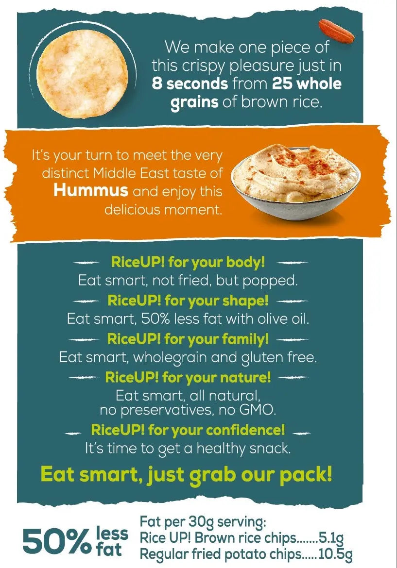 Rice Up Whole Grain Rice Chips Hummus 60G, Gluten free, No GMO