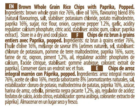 Rice Up Whole Grain Rice Chips Paprika 60G, Gluten free, No GMO