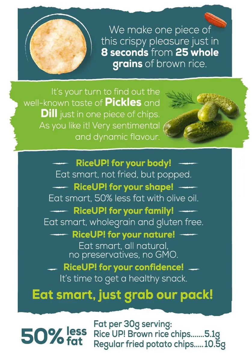 Rice Up Whole Grain Rice Chips Pickles & Dills 60G, Gluten free, No GMO