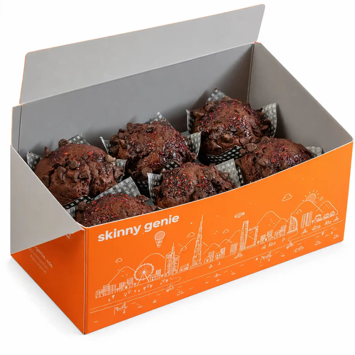 Raspberry Dark Belgian Chocolate Skinny Muffin Box (6 pc)