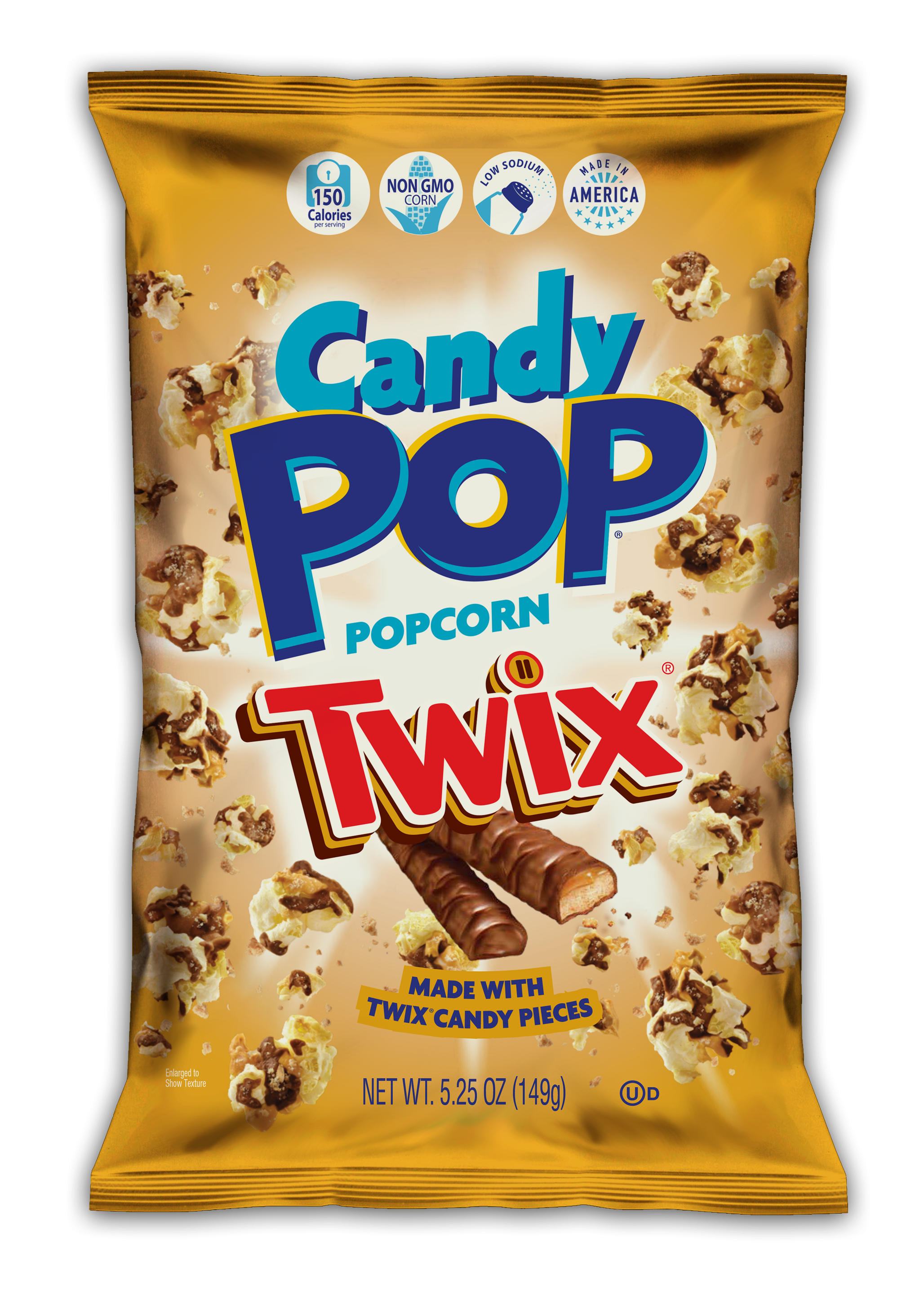 Candy Pop Popcorn Twix, Made With Twix Candy, Low Sodium, 150 Cal, Non GMO ,5.25OZ (149g)