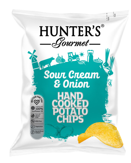 Hunter's Gourmet sour cream and onion potato chips 125g