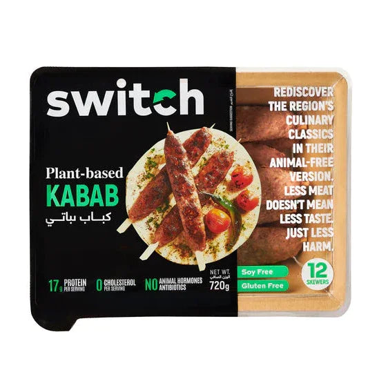 Switch plant-based kabab package with skewers, soy free, gluten free, 12 servings, iPlantBased UAE