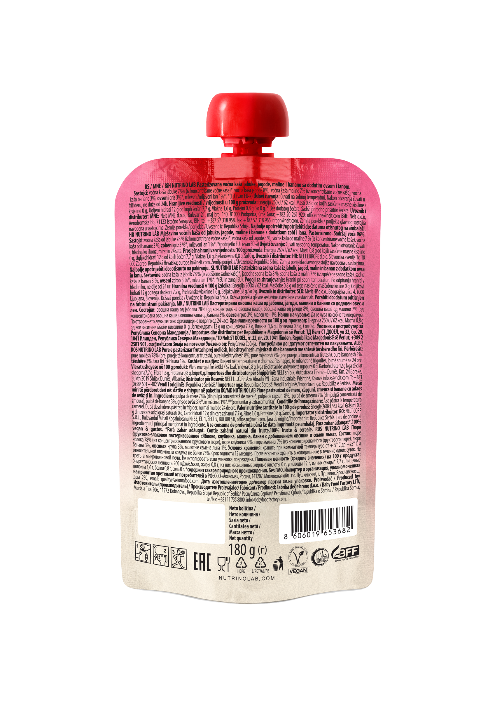 Nutrino Lab Very Berry Mix (Apple, Strawberry, Raspberry, Banana, Oat & Flaxseed) 180g