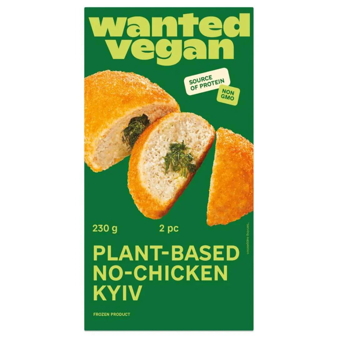 Wanted Vegan plant-based no-chicken Kyiv 230g packaging, vegan frozen food UAE