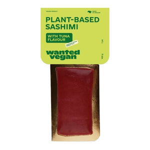 Wanted Vegan plant-based tuna sashimi in green packaging, frozen vegan seafood from iPlantBased UAE
