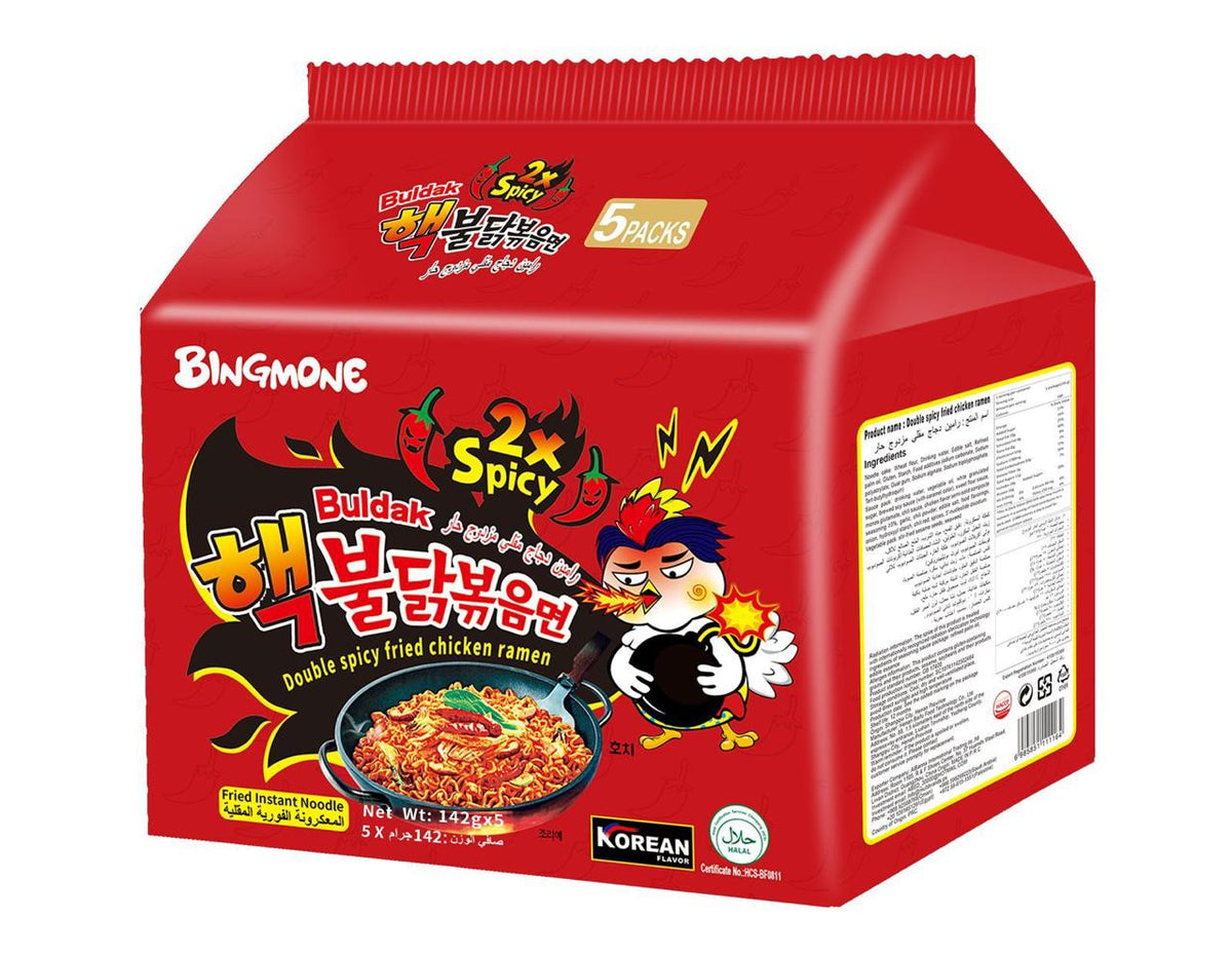 Bingmone Buldak 2x Spicy Double Hot Chicken Ramen 5 Packs 142 g
