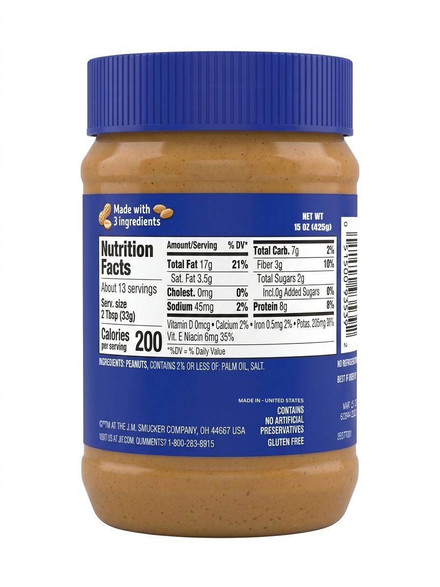 Jif Simply Crunchy Unsweetened Peanut Butter Spread 425g