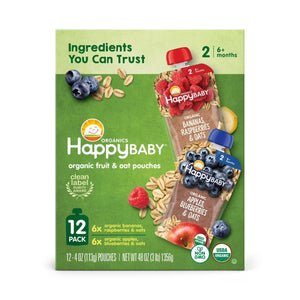 HappyBABY Organics Clearly Crafted Fruit & Oat Pouches Variety Pack, 113g (12pc)