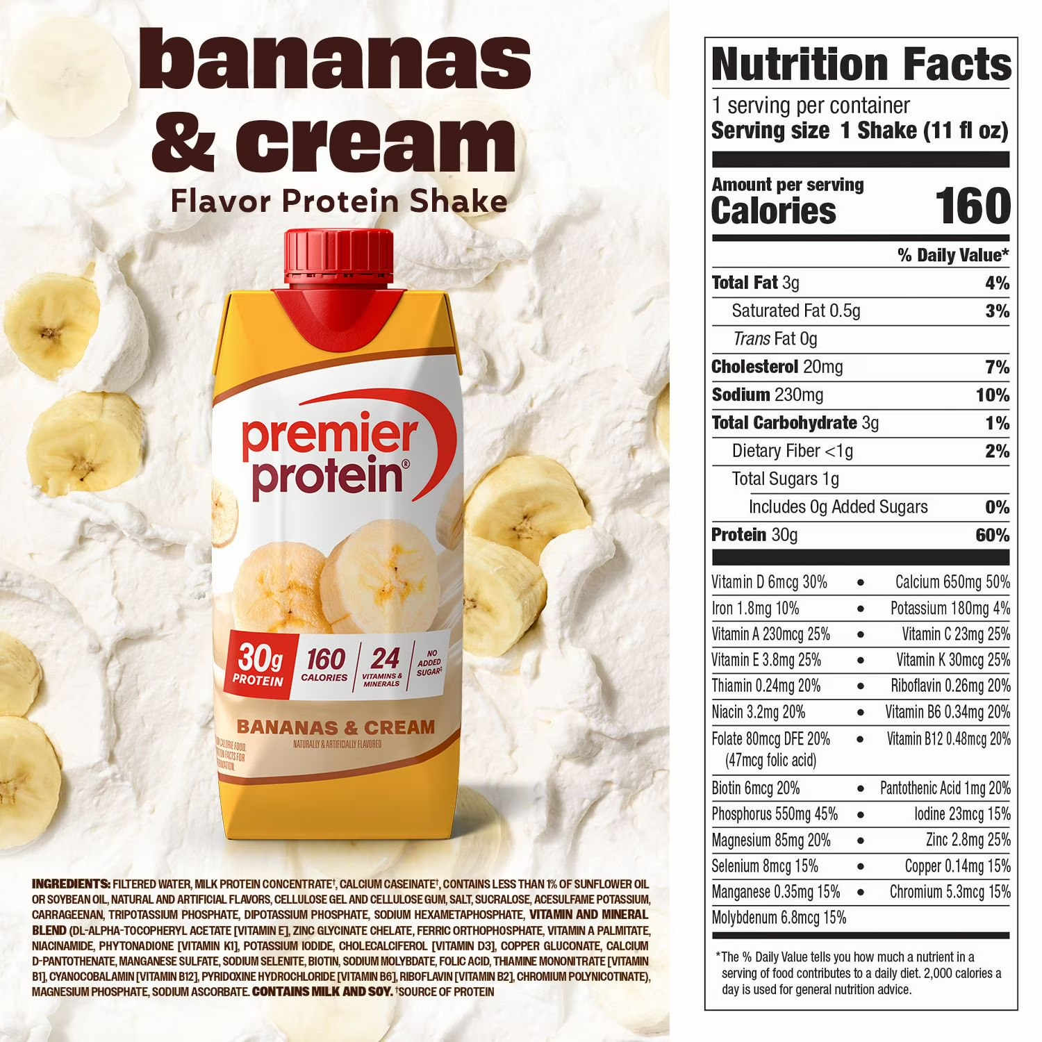 Premier Protein 30g High Protein Shake, Bananas & Cream 325ml