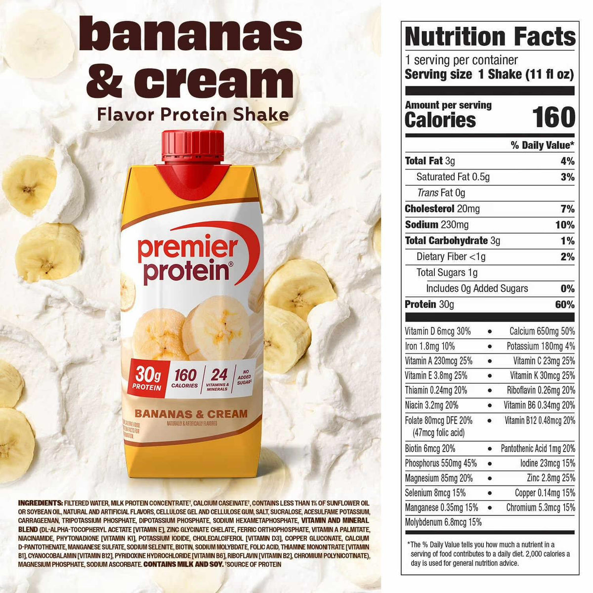 Premier Protein 30g High Protein Shake, Bananas & Cream - 325ml