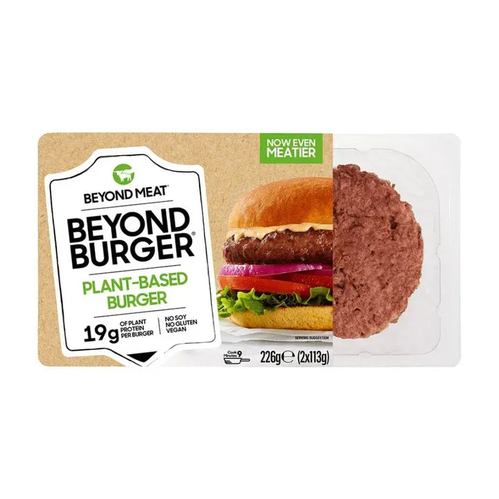 Beyond Meat Beyond Burger plant-based burger patties in retail packaging, vegan protein UAE