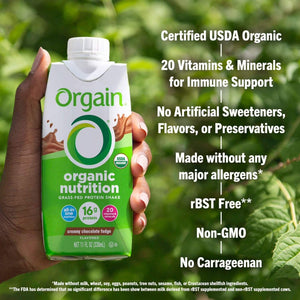 Orgain Organic Nutrition 16g Grass- Fed Protein Shake, Creamy Chocolate Fudge, 330ml (12 pk)