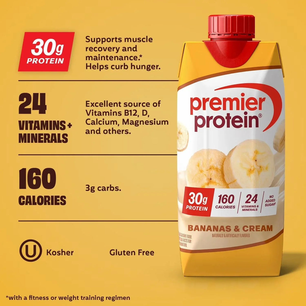 Premier Protein 30g High Protein Shake, Bananas & Cream - 325ml