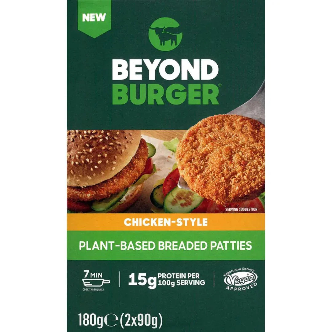 Beyond Burger chicken-style plant-based breaded patties packaging, vegan, 180g, UAE food store