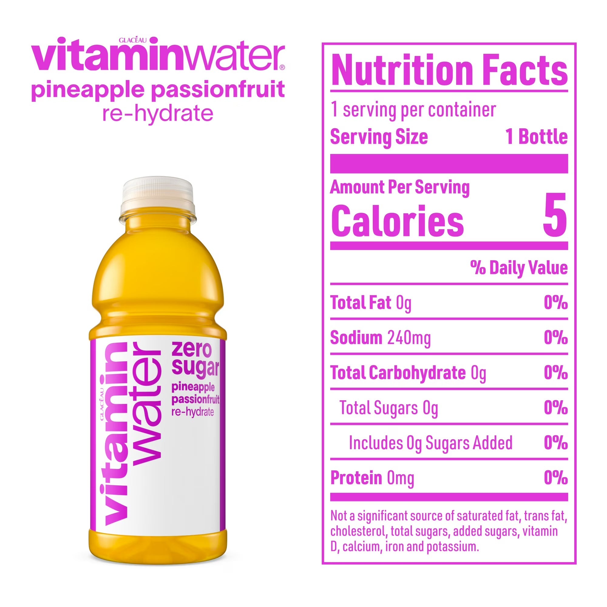 Vitaminwater Re-Hydrate Zero Sugar Pineapple Passionfruit Flavored Water Beverage Bottle 500ml