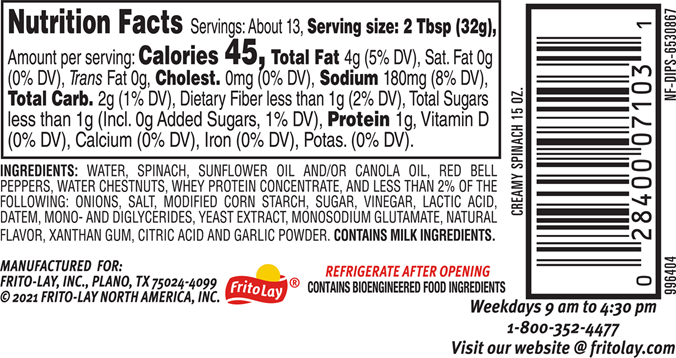 Tostitos Creamy Spinach Dip, Made with Real Spinach  15 OZ (425g) - Export