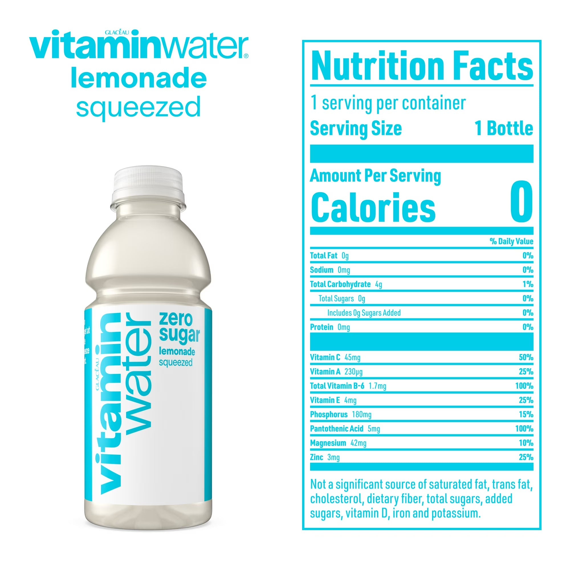Vitaminwater Zero Sugar Squeezed Lemonade Flavored Water Beverage Bottle 500ml