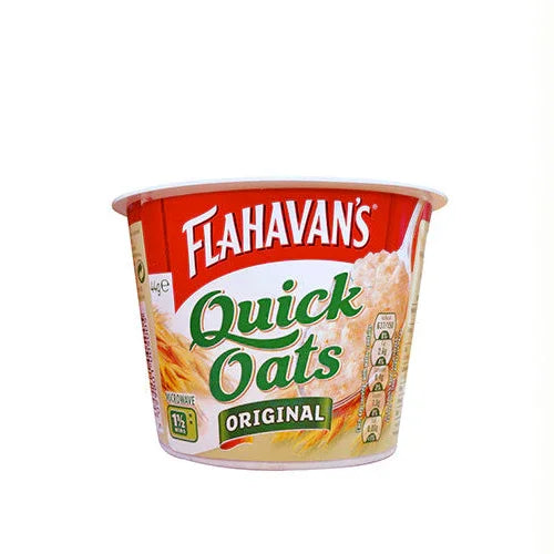 Flahavan's Quick Oats Original pot, plant-based instant oats product, on white background