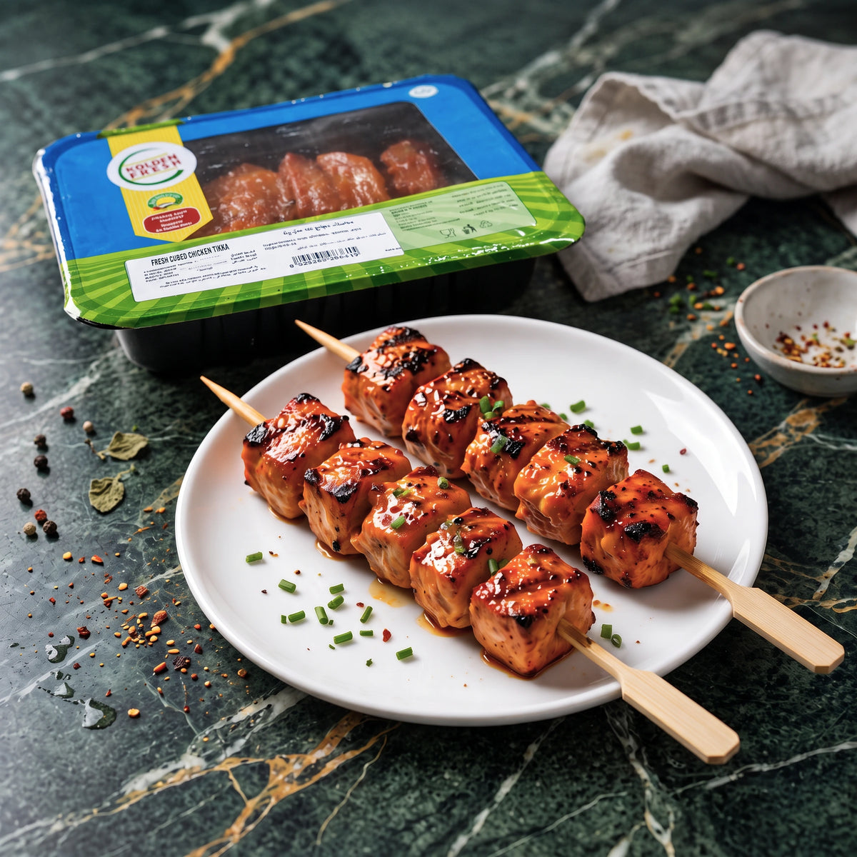 Fresh Cubed Chicken Tikka Skewers (2 Skewers)