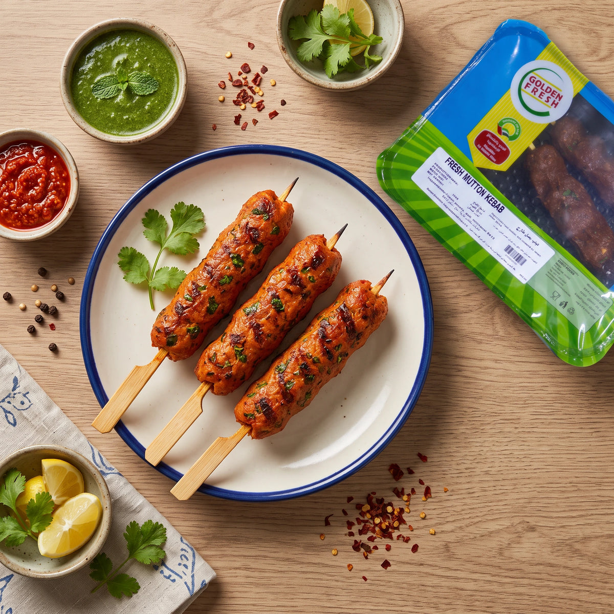 Fresh Mutton Kebab Skewers 3 pcs/150 g (Ready to Grill)