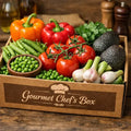 gourmet chef box with natural vegetables and spices