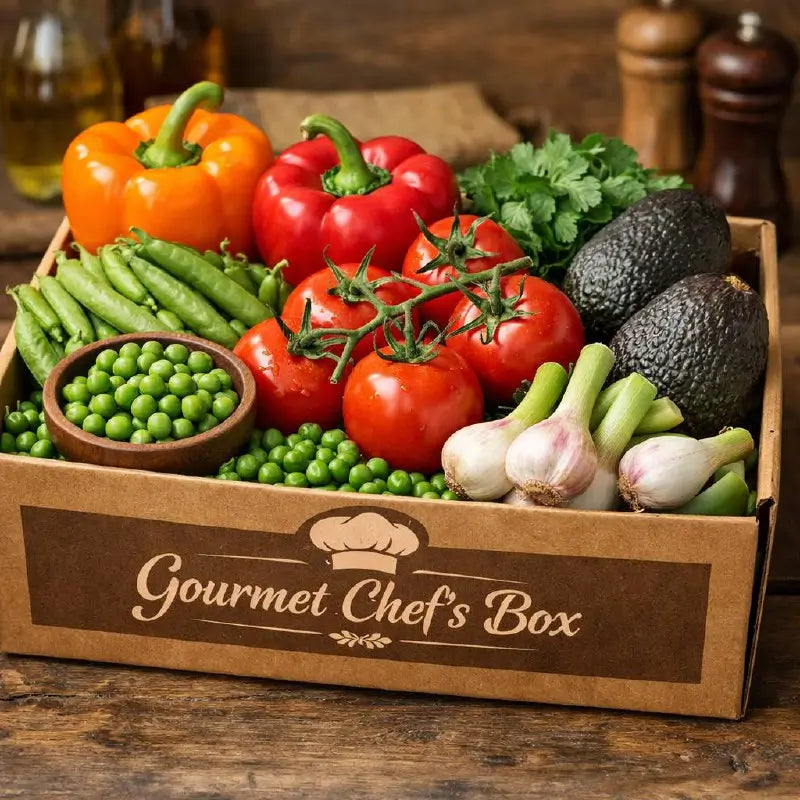 gourmet chef box with natural vegetables and spices