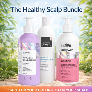 Three hair care products from different brands with a natural background