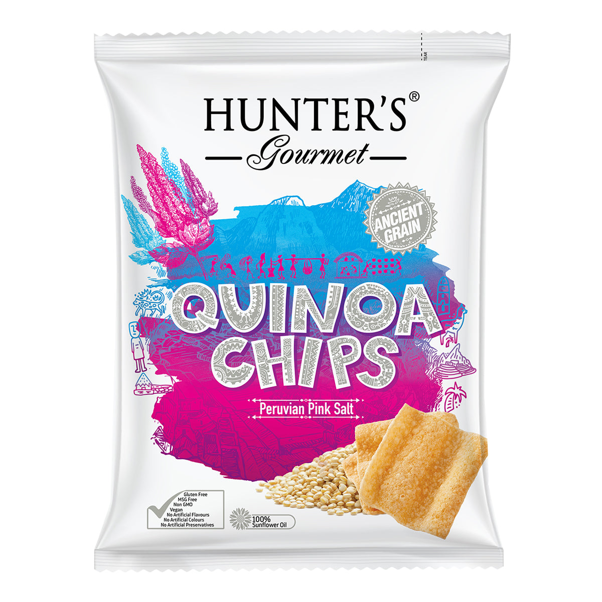 Hunter's Gourmet Quinoa Chips Peruvian Pink Salt 75g