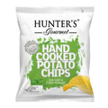 Hunter's Gourmet hand cooked potato chips sea salt cider vinegar, plant-based snack on white bag