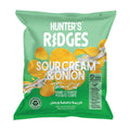 Hunter's Ridges Sour Cream & Onion hand cooked potato chips bag, plant-based snack UAE