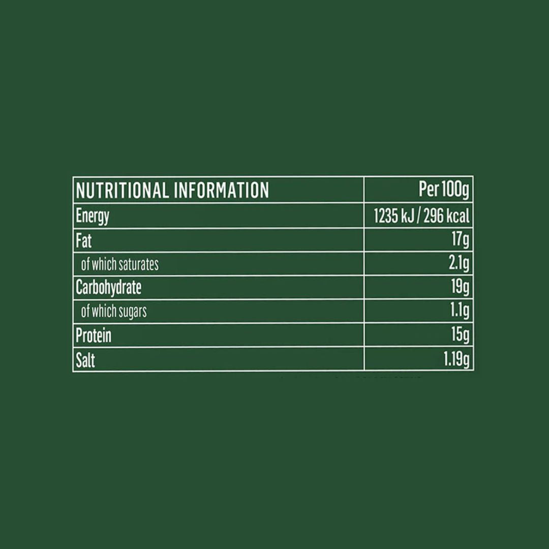 iPlantBased plant-based food nutrition facts table on green background, UAE vegan store