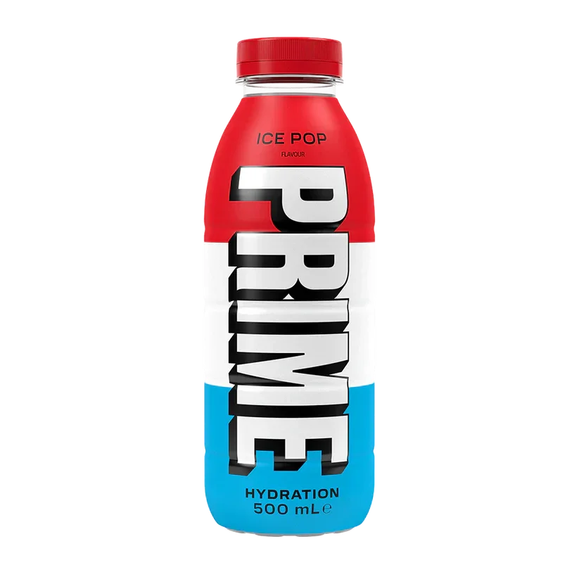 PRIME Ice Pop hydration drink 500ml bottle with red, white, and blue label