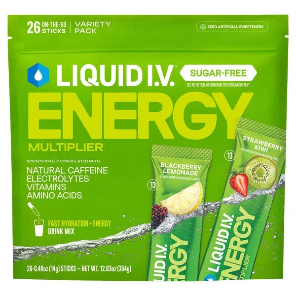 Liquid I.V. Energy Multiplier Sugar-Free Electrolyte Powder Variety Pack, Blackberry Lemonade and Strawberry Kiwi - 364g (26