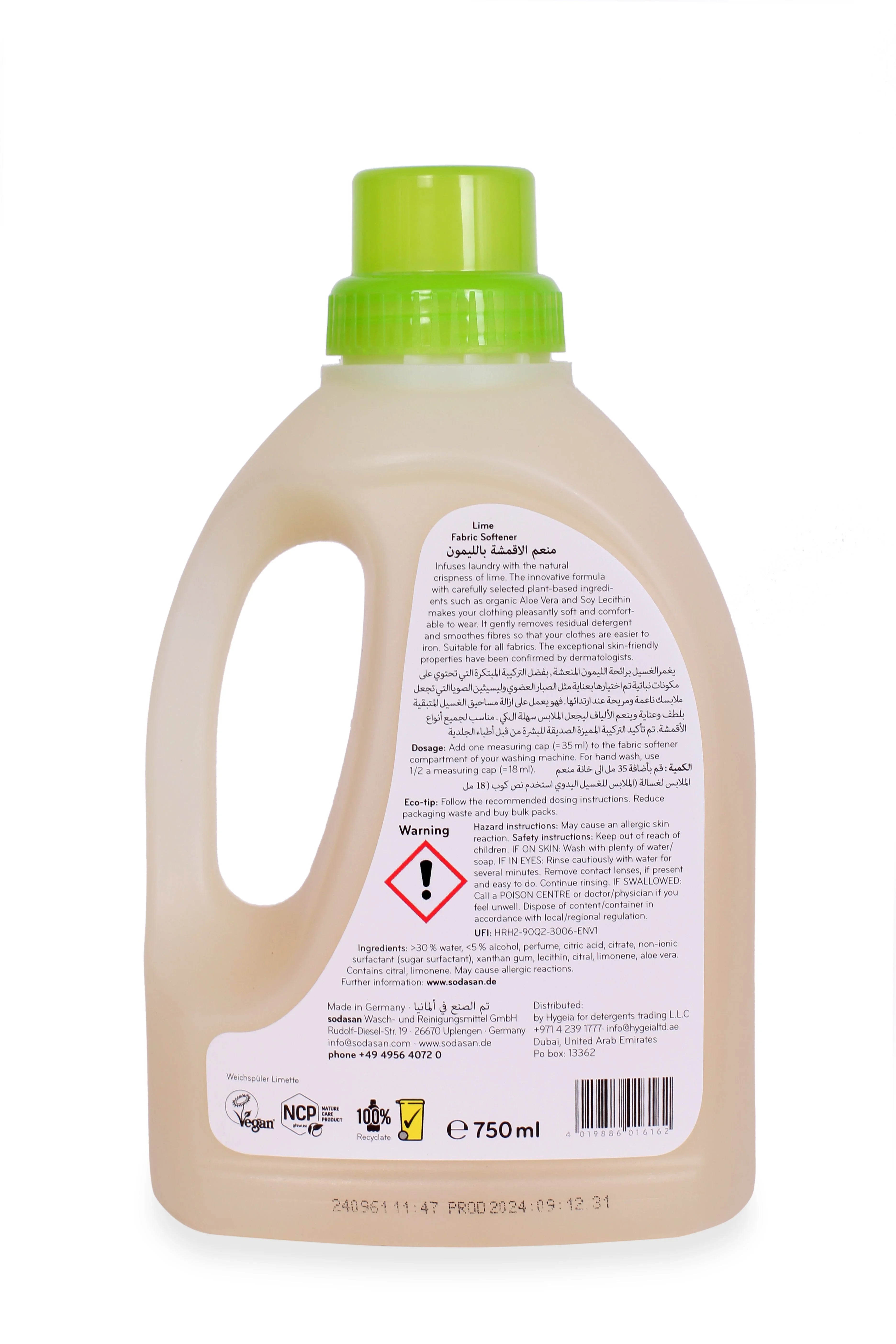 Sodasan 100% Natural Lime Fabric Softener 750ml