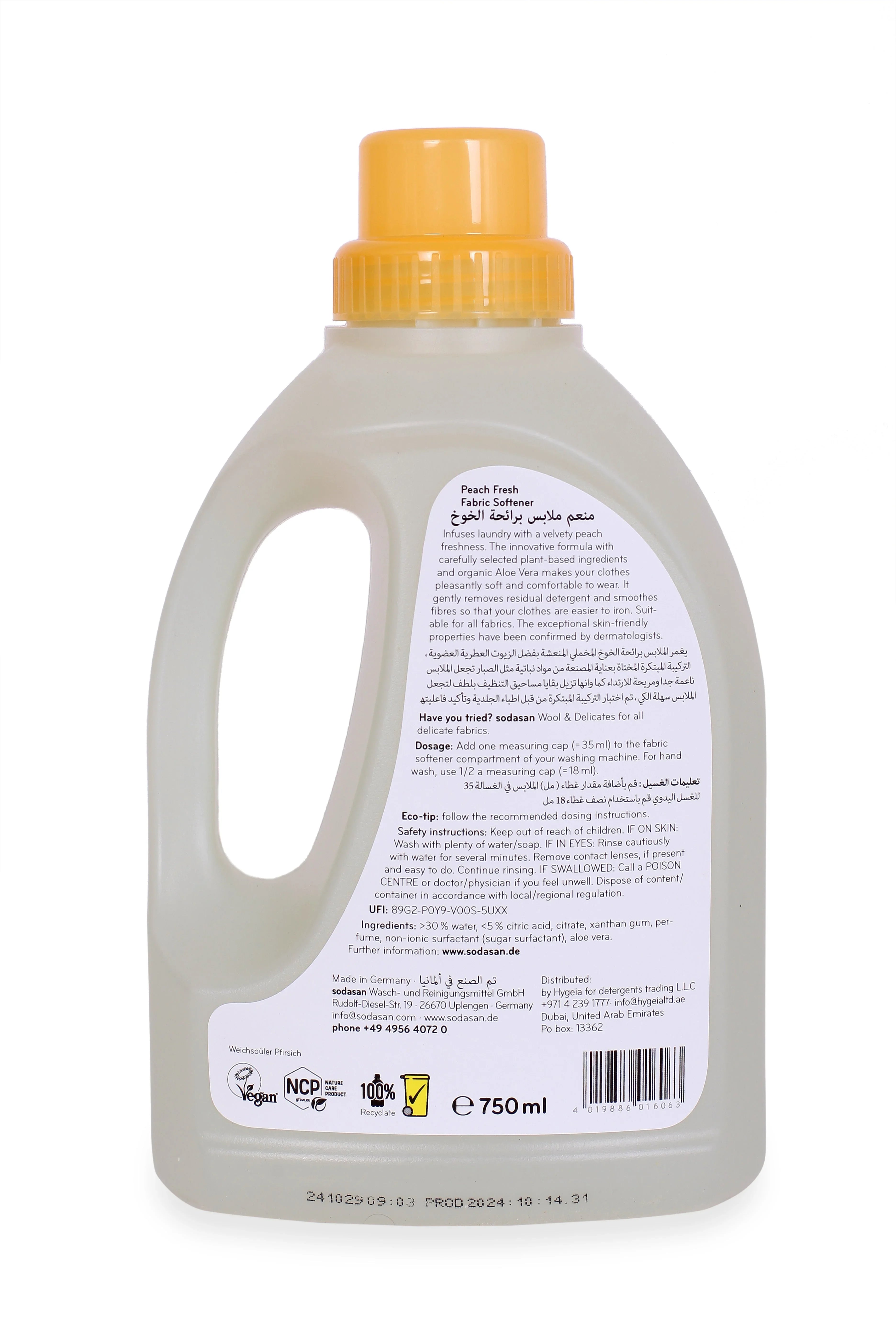 Sodasan 100% Natural Peach Fresh Fabric Softener 750ml