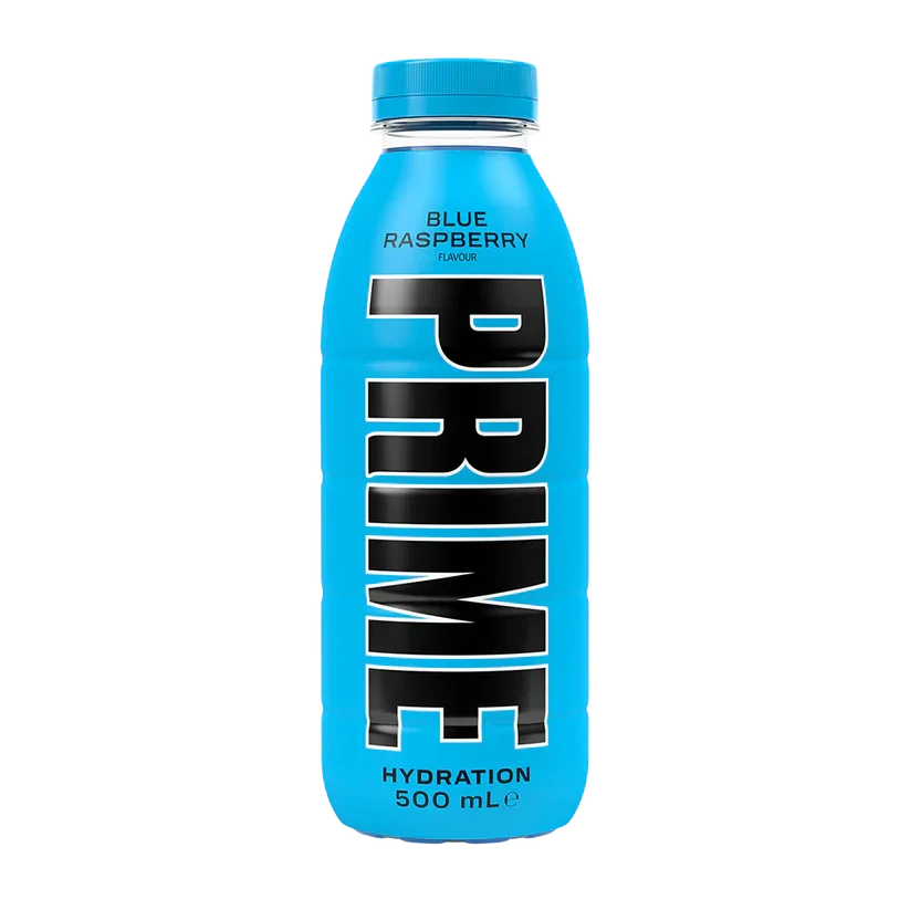Prime blue raspberry hydration drink 500ml bottle, plant-based beverage UAE