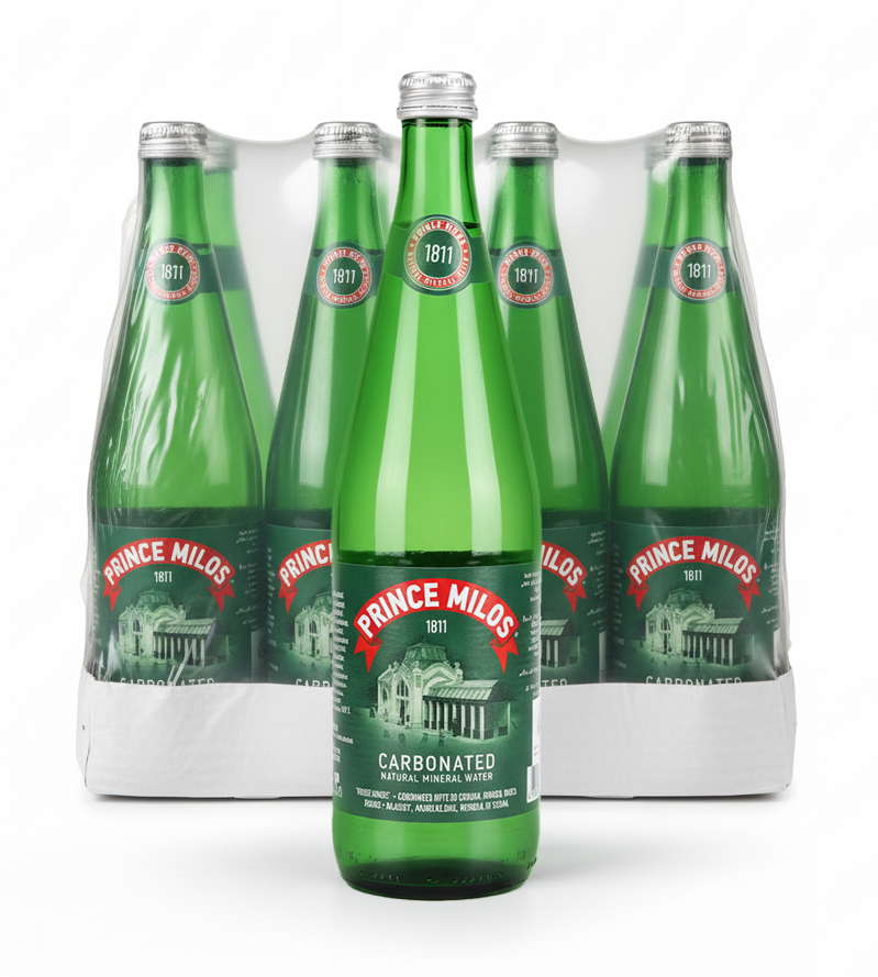 Prince Milos Natural Sparkling Mineral Water Glass Bottle 750 ml x 12